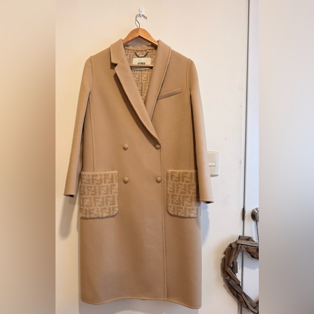 Fendi Women's Beige Trench Coat with Logo Detail
